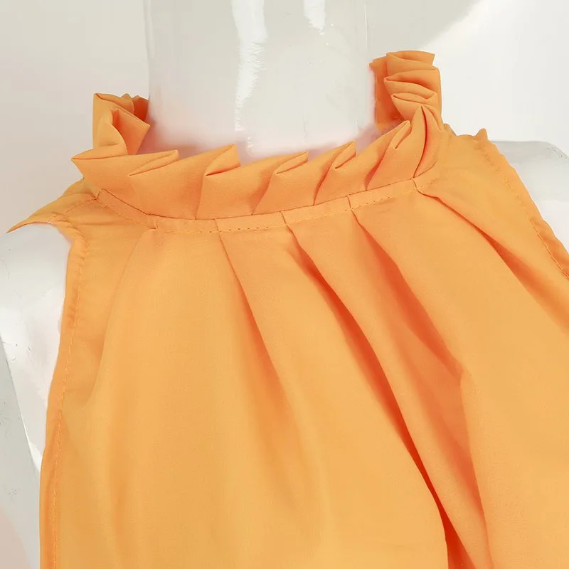 Женское плиссированное платье без рукавов однотонное повседневное мини с