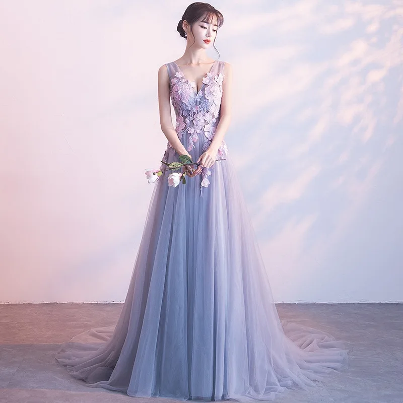 Женское вечернее платье-Ципао серое элегантное платье с вышивкой в китайском