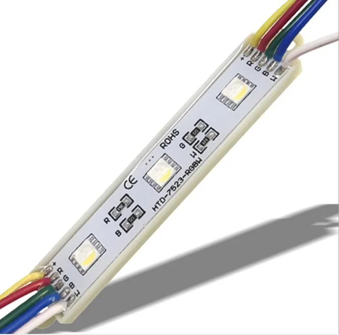 

DC12V LED RGBW(6500K) module;IP68 rated;1.2W(3LEDs);size: 92mm*16mm*5mm;20pcs a string