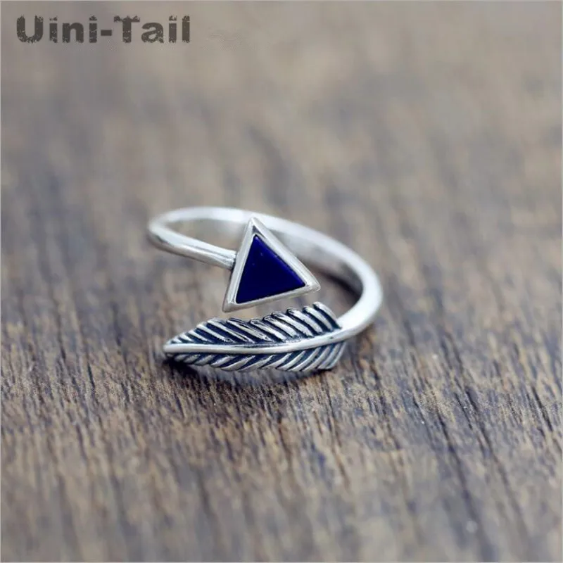 925 Sterling Silver Retro Crystal Triangle Feather Opening Ring - Female Korean Fashion Flow High Quality Jewelry - Wholesale image 2
