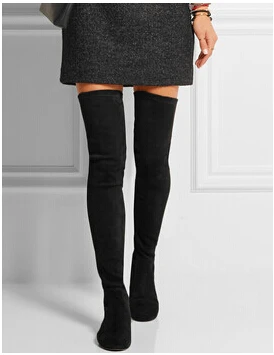 Goedkoop 2016 Fashion Designer Suède Dij Hoge Laarzen Vrouwen Stretch Over De Knie Laarzen Herfst Winter Schoenen Voor Kerstcadeau