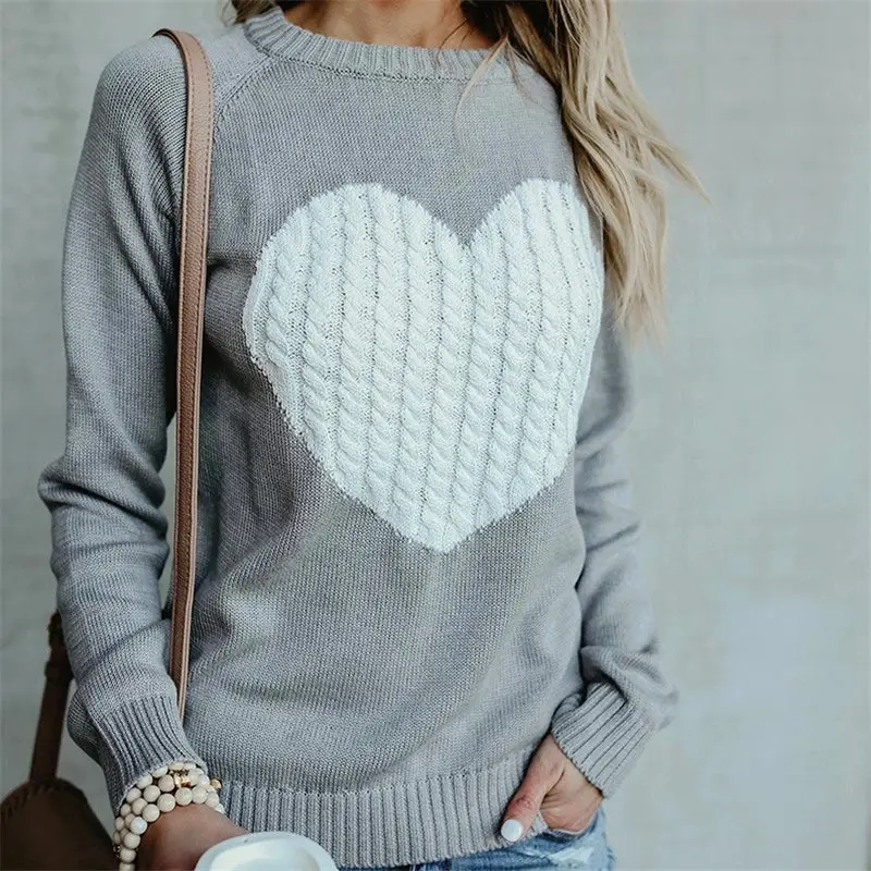 Female sweater 2022 knitwear street heart pattern women sweaters autumn winter warm tops coat pullovers outwear | Женская одежда