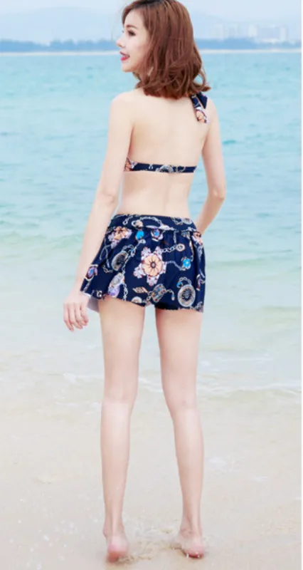 2018 NEW summer new women's swimsuit Bikini three pieces of Sexy swimwear Split skirt Steel support Detachable chest | Спорт и