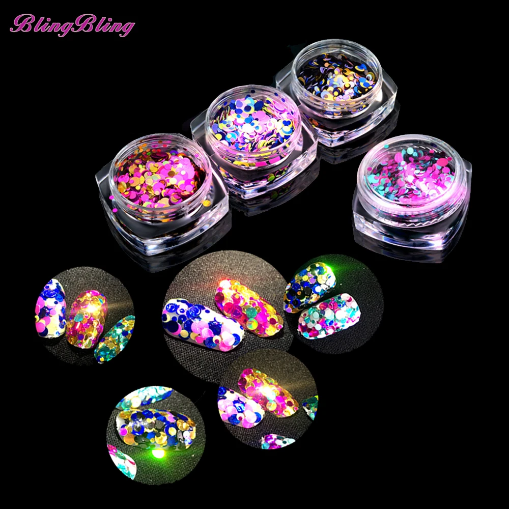 12 Box Красочные Блеск Shimmer лазерной круглой формы ногтей Конфетти украшения