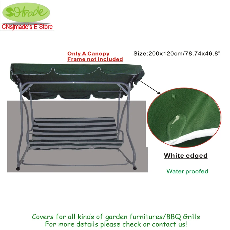 Потолочная ткань для 3 металлические сиденья гамака 195x12 0 см/125 x см, сменная крыша для качели, темно-зеленый полиэстер, водонепроницаемая