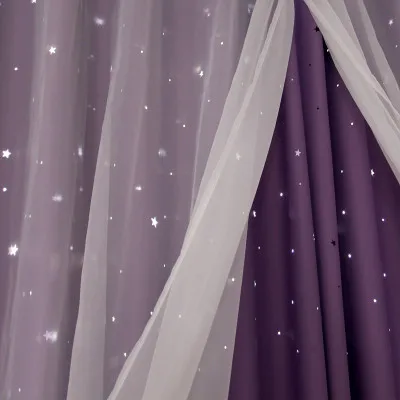 1 Piece Purple Романтическая оконная занавеска со звездами для гостиной, спальни, детской комнаты, свадебная розовая вуаль, Тюлевая занавеска, двухслойная затемненная занавеска s - Цвет: 1 Piece Purple