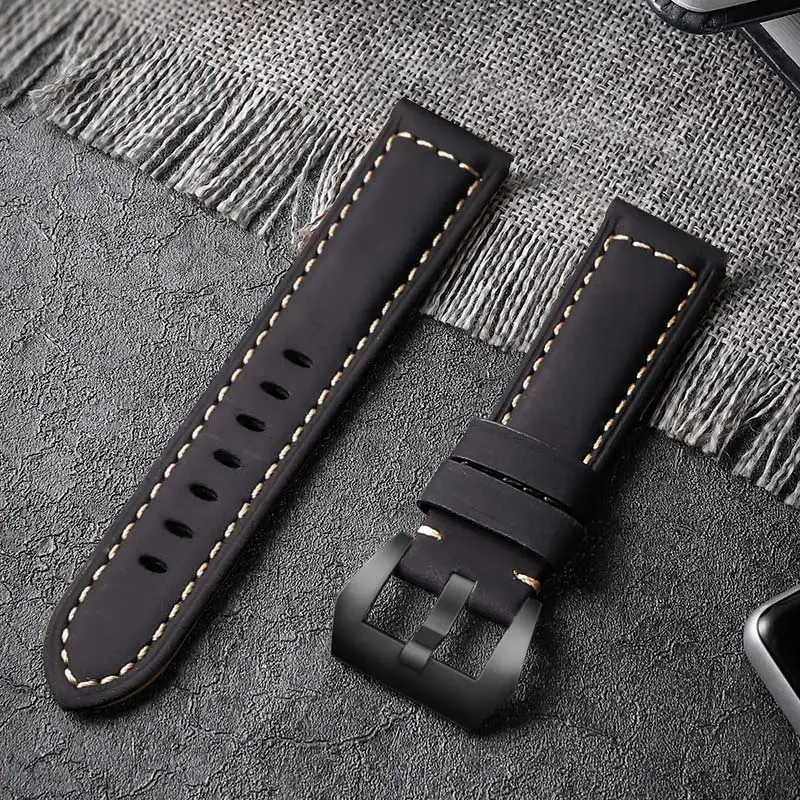 Черный Ремешок Carouse 22 мм 20 мм ручной работы из воловьей кожи для samsung Galaxy Watch Active 42 мм 46 мм gear sport S2 S3 классический ремешок для huawei GT 2 - Цвет ремешка: Черный