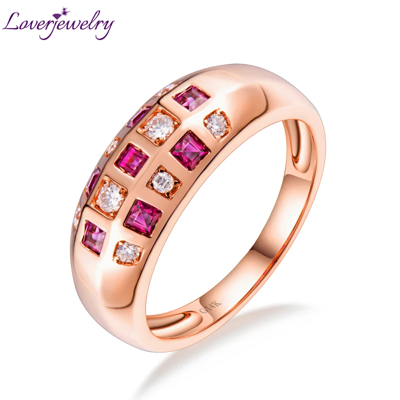 

Luxury Design Solid 14K Rose Gold Genuine Ruby Gemstone Wedding Rings Fine Jewelry Diamond Engagement for Women Birthday Gift