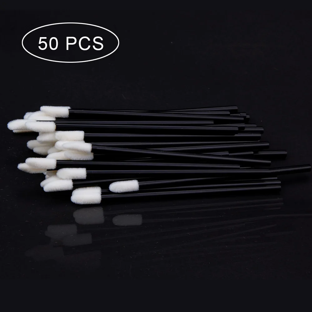 50pcs black 50 шт. одноразовая кисть для губ, кисти для макияжа, Косметическая Помада, Женские аксессуары,, палочка-аппликатор для блеска, инструмент для макияжа - Цвет: 50pcs black