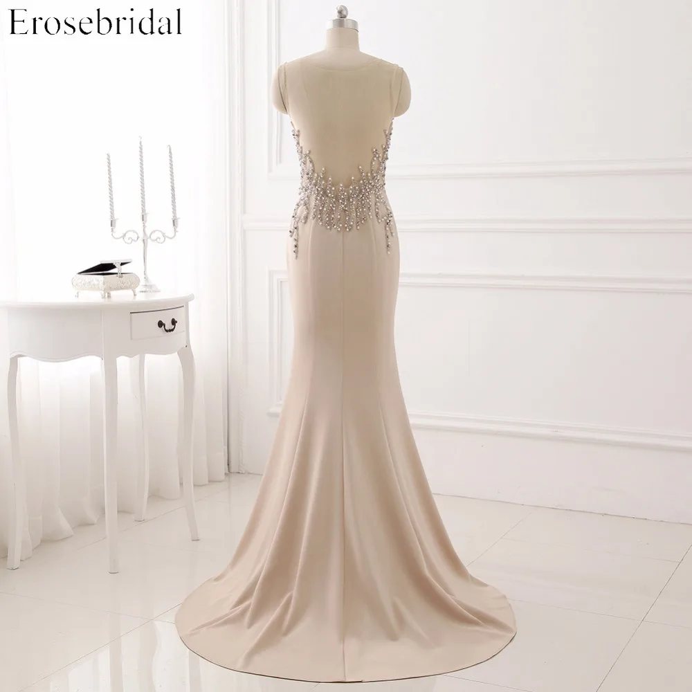 Вечернее платье русалка без рукавов с бисером и кристаллами длинное Формальное