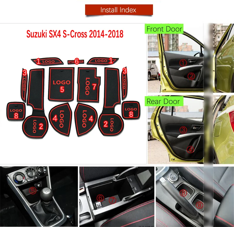 Для Suzuki SX4 S Cross 2014 2015 2016 2017 2018 Противоскользящий резиновый слот для ворот