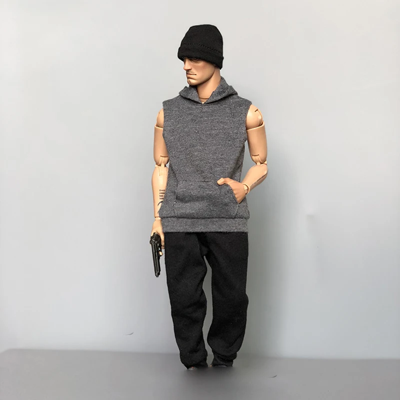 

Mnotht 1/6 Scale Gray Color Sleeveless Hoodie Short sleeve Model For 12in Action Figure Male Soldier Clothes Accessories m3