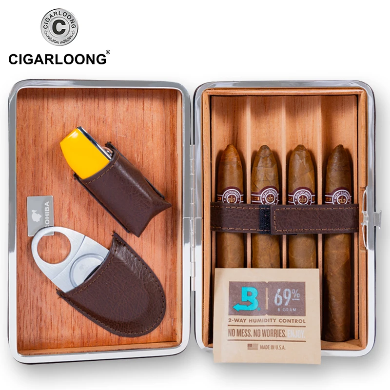 COHIBA Коричневый кожаный сигарный хьюмидор чехол из кедрового дерева чехол для сигар Humidor с зажигалкой резак увлажнитель подарочный набор CLA-B0052