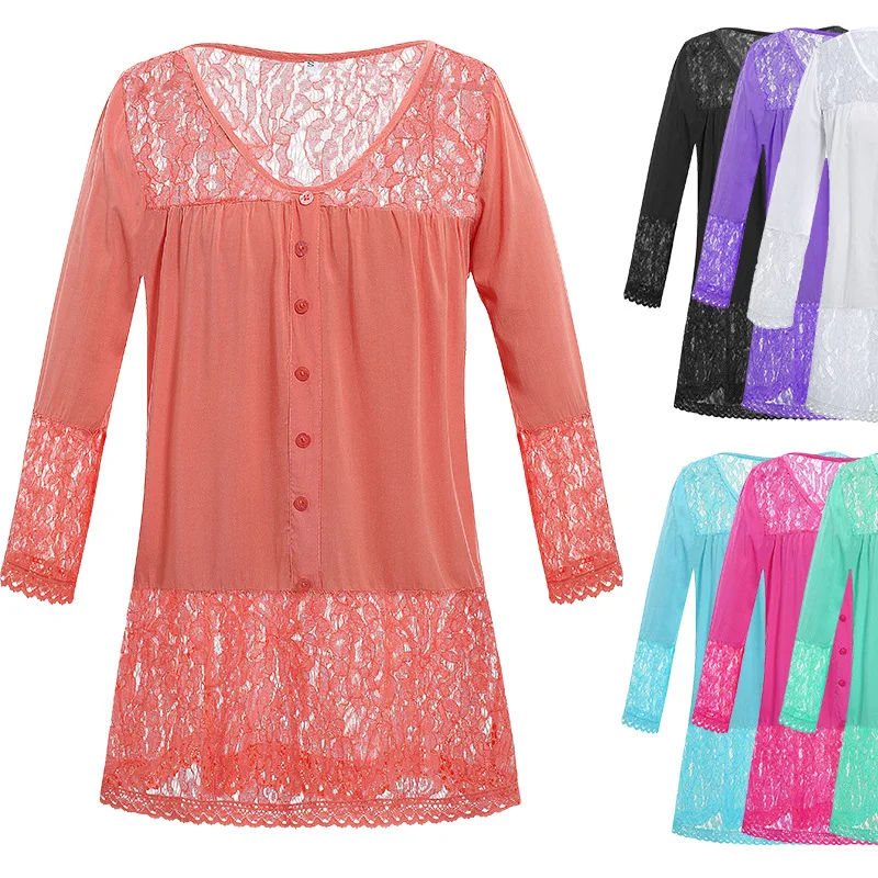 2019 новые весенние летние женские кружевные топы с v-образным вырезом три четверти