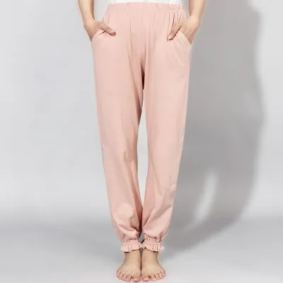 Peachy beige UNIKIWI. женские хлопковые длинные штаны с завязками на лодыжке, пижамные брюки, женские Пижамные брюки Лолиты с завязками на краях дома. Lounge - Цвет: Peachy beige
