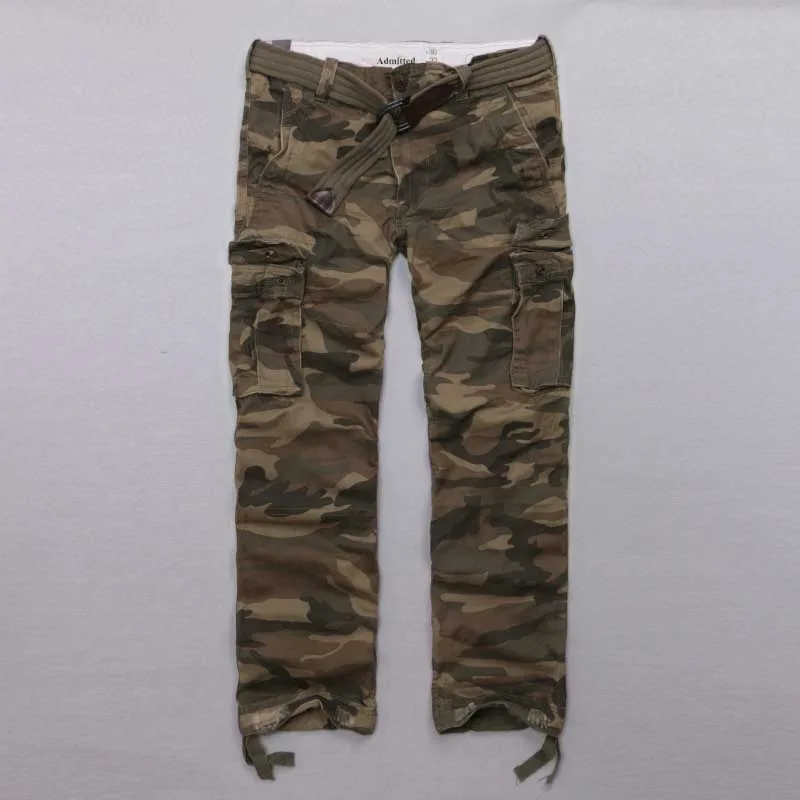 Sand Camo Хлопковые брюки карго, мужские повседневные военные армейские брюки, камуфляжные брюки, прямые Свободные мешковатые тактические брюки, штаны для бега, мужская одежда - Color: Sand Camo