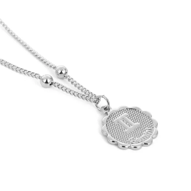 Gemini Silver Ingemark 12 Zodiac Constellation Carve Coin Pendant Necklace Simple Copper Leo Beads Clavicle Chain Necklace Sexy Couple Jewelry - Окраска металла: Gemini Silver
