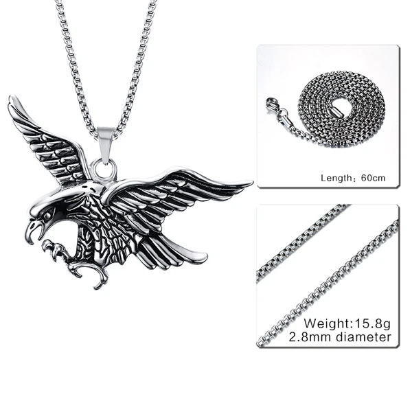 round box chain Мужские ожерелья из нержавеющей стали с подвеской в виде летающего орла, колье для мужчин в стиле хип-хоп, байкер, модные ювелирные изделия в виде животных, аксессуары для костюма - Окраска металла: round box chain