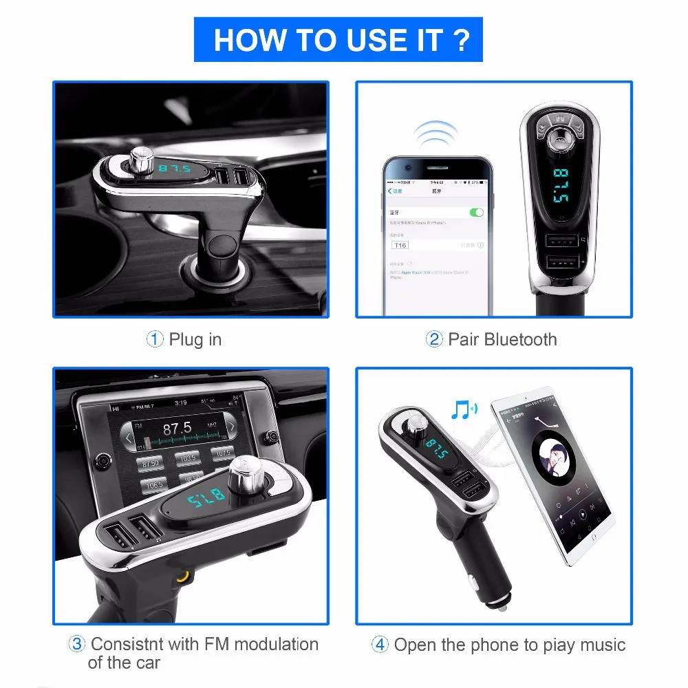 Беспроводной Bluetooth fm-передатчик Hands-free автомобильный комплект двойной USB Автомобильное зарядное устройство радио модулятор аудио New2018 MP3 музыкальный плеер#30