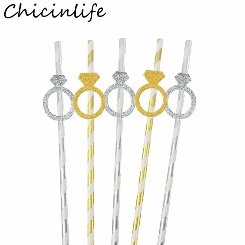 Chicinlife 10Pcs Diamond Ring Drinking Paper Straws Bachelorette Party Bridal Shower Engagement Wedding Decoration Supplies | Дом и сад