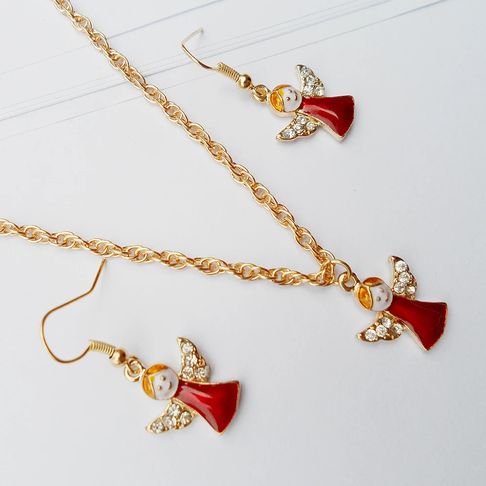 2020 Новый Рождественский ангел ювелирные наборы нежный Ангел ожерелье серьги