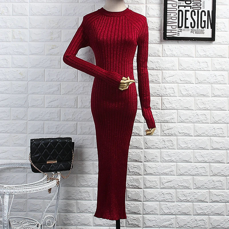 Женское трикотажное облегающее платье Alphalmoda блестящее до середины икры с