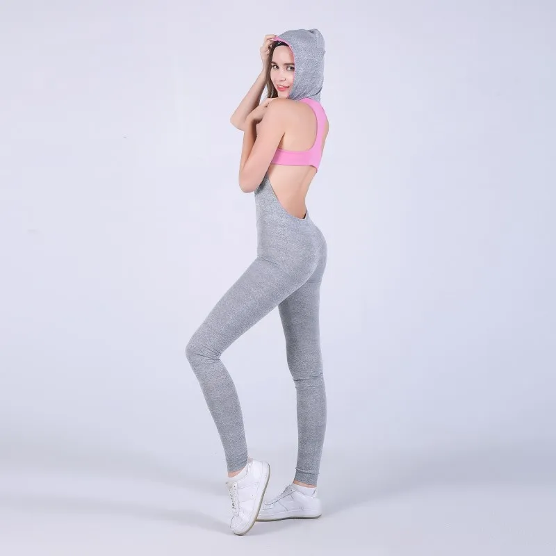 2017 Женский спортивный комбинезон с капюшоном буквенным принтом светло-серый