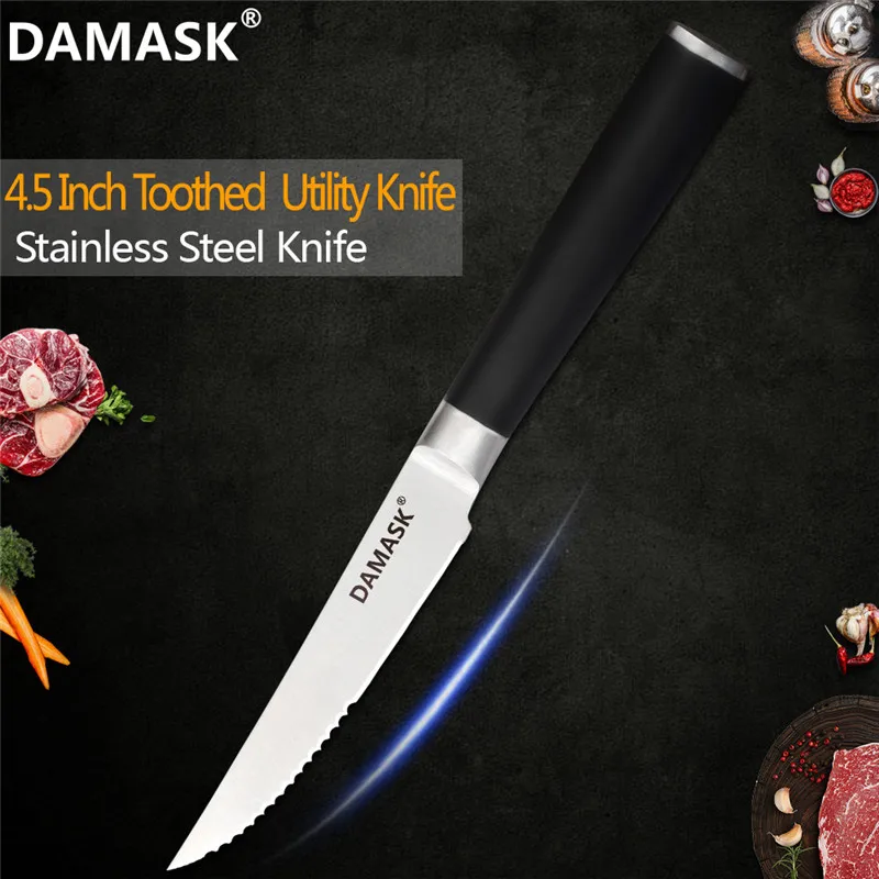 4.5 inch steak Дамасский высококачественный кухонный комплект ножей из нержавеющей стали, японский нож для хлеба Santoku, нож для шеф-повара, острое лезвие, черная ручка, столовые приборы, новинка - Цвет: 4.5 inch steak