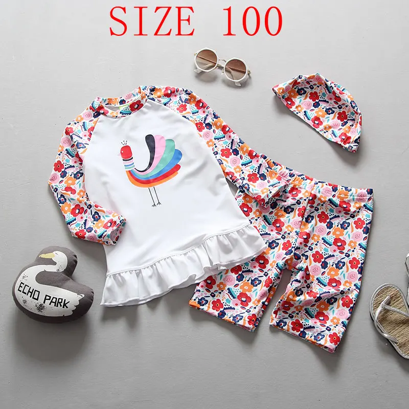 SIZE 100 Купальные костюмы для маленьких девочек, раздельные купальники из двух предметов с цветочным принтом и рисунком павлина, детский купальный костюм для девочек - Цвет: SIZE 100