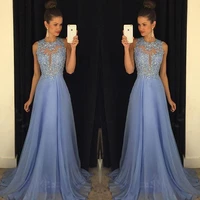 royal blue prom dress best selling o neck sleeveless a line with appliques beaded chiffon customize bridesmaid dresses