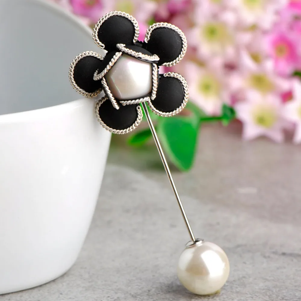 Черный цветок отворот булавки Камелия бутоньерка для костюма свадьбы палка