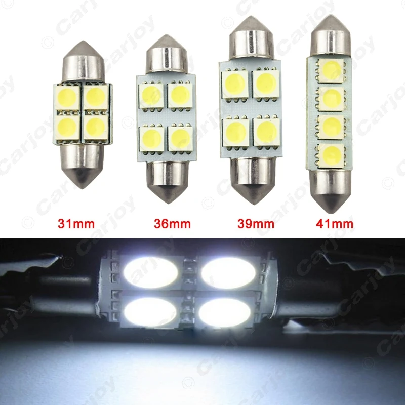 Светодиодные лампы для чтения 50 шт. 31 мм 36 39 41 5050 4 SMD Festoon Dome # CA1181 | Автомобили и