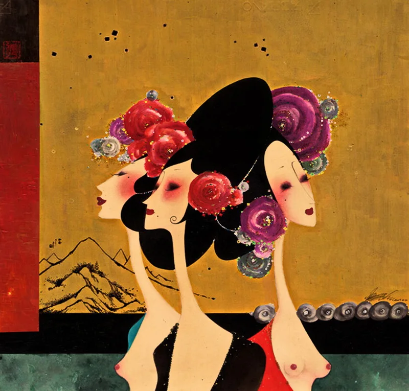 Modern handmade painting The Eastern Favorite 2 on oil canvas for living room decor wallpaper | Painting &amp Calligraphy