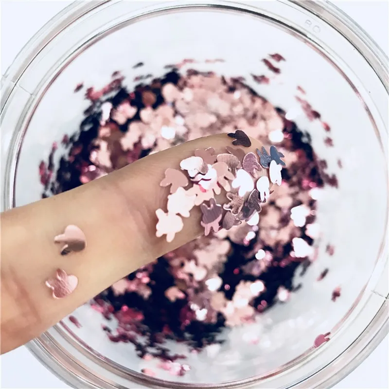 Solid pink Ультратонкие блестящие пайетки для рукоделия в форме кролика 4 мм, ПЭТ-пайетки для маникюра/свадьбы, рождественского декора, Конфетти 8 г - Цвет: Solid pink