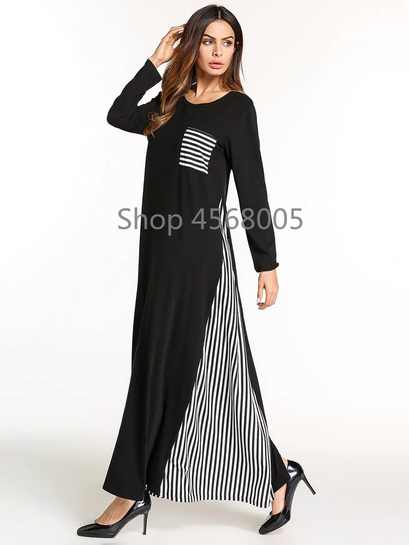 Модное женское хлопковое Макси платье в полоску Абая для мусульман кимоно
