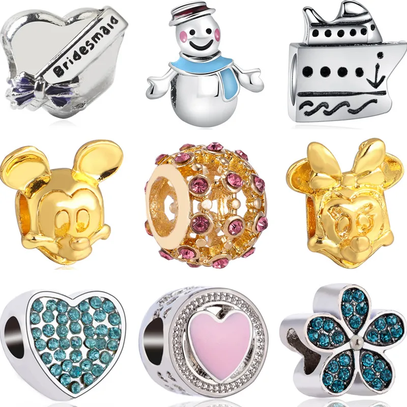 Новая мода большая эмаль яхты Корона Снеговик Микки Маус Шарм для браслета Pandora