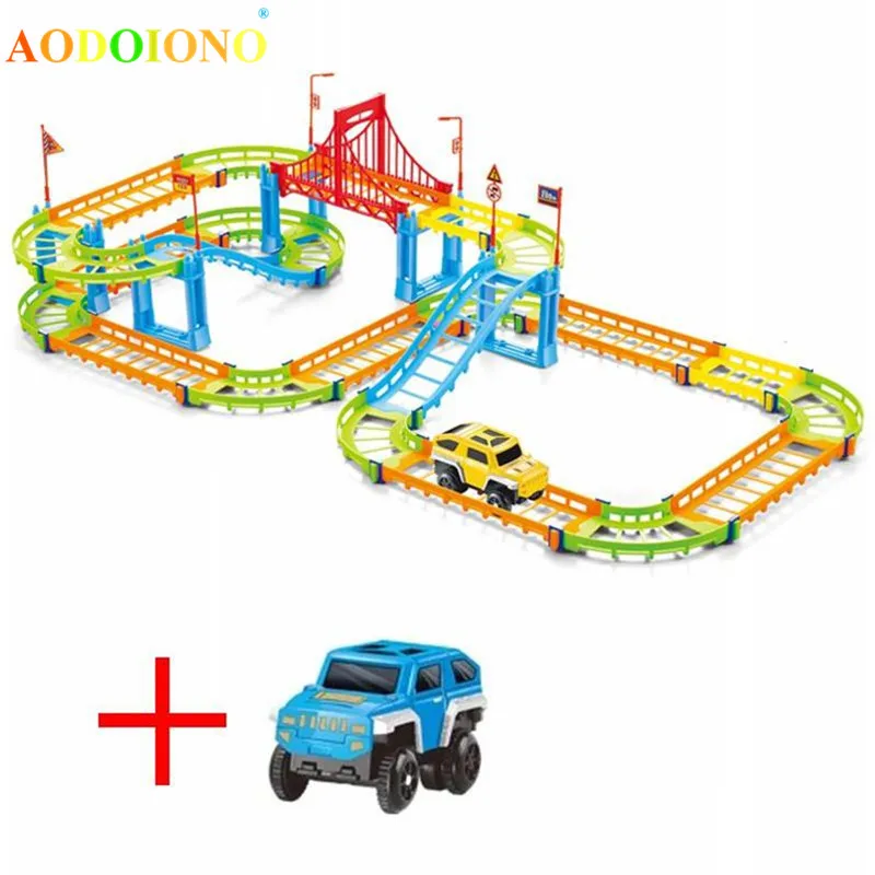 DIY электрический гоночный вагона игрушка Дети поезд трек модель игрушки Детские