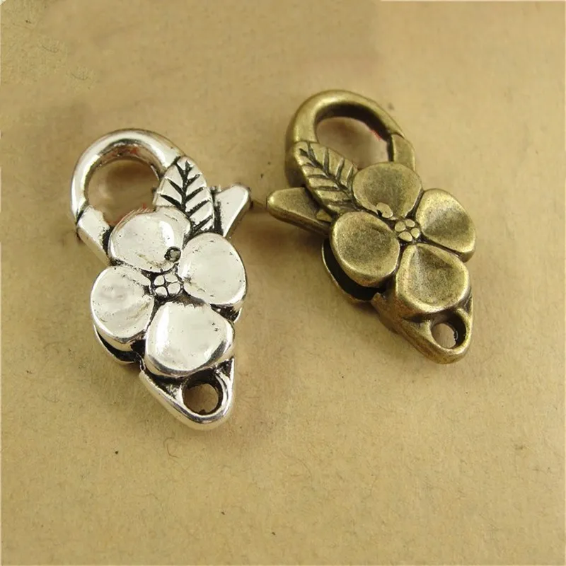 5шт 26x15мм Старинное серебро Бронзовое покрытие цветочная карабинная застежка для кольца-брелка ожерелья цепочки Ретро крючок Сделай сам.