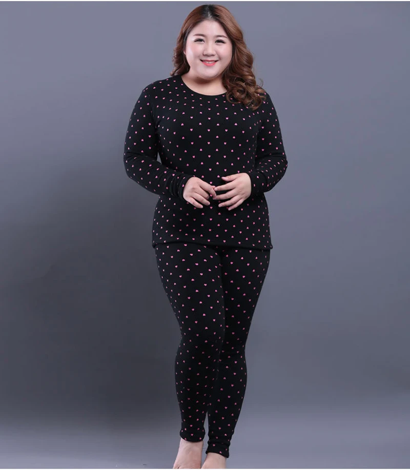 Новинка, 2XL-6XL, плотные зимние теплые подштанники, костюм для женщин, плюс размер, одежда для сна в горошек, тонкое термобелье для женщин