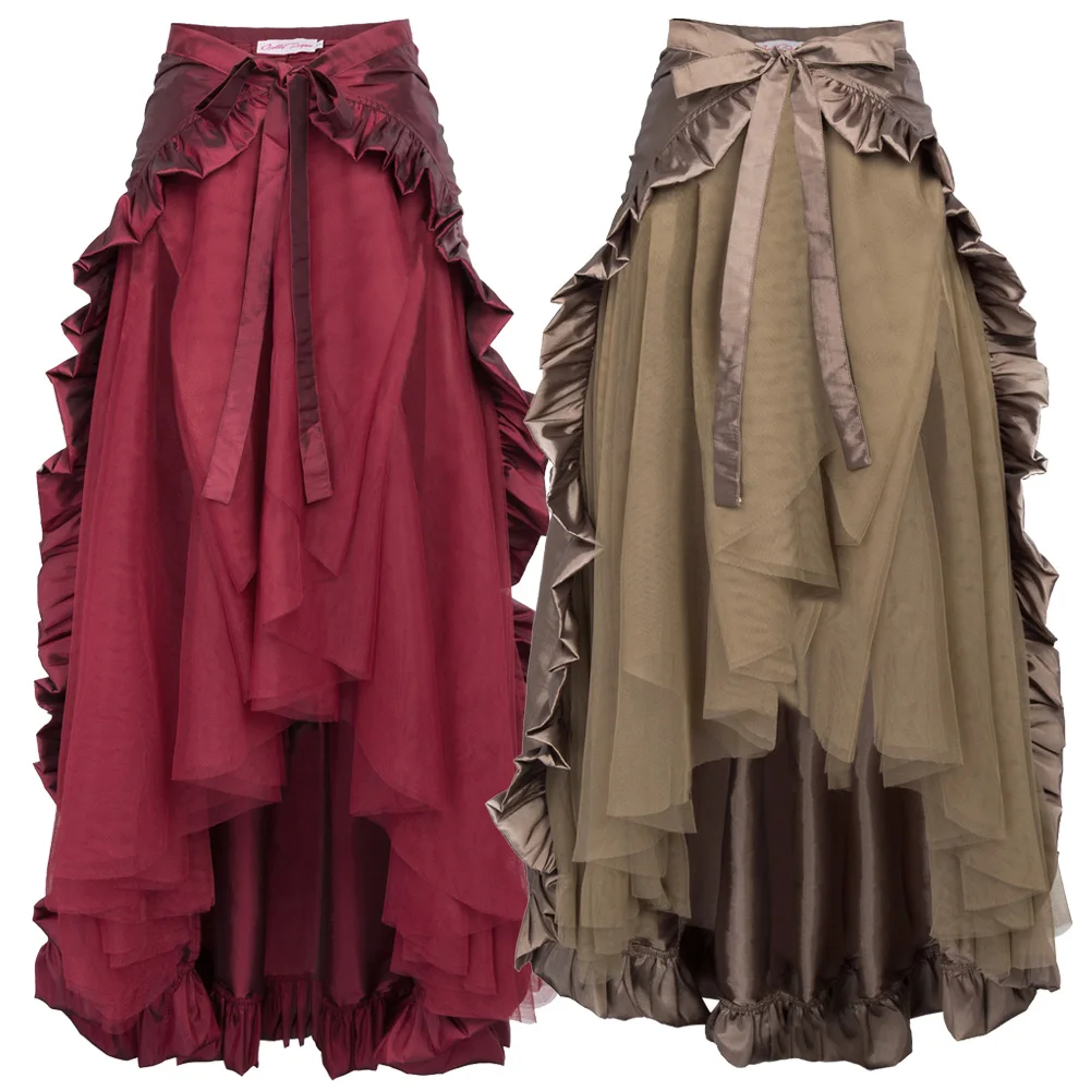 Женская винтажная юбка на шнуровке макси-юбка с рюшами в викторианском стиле