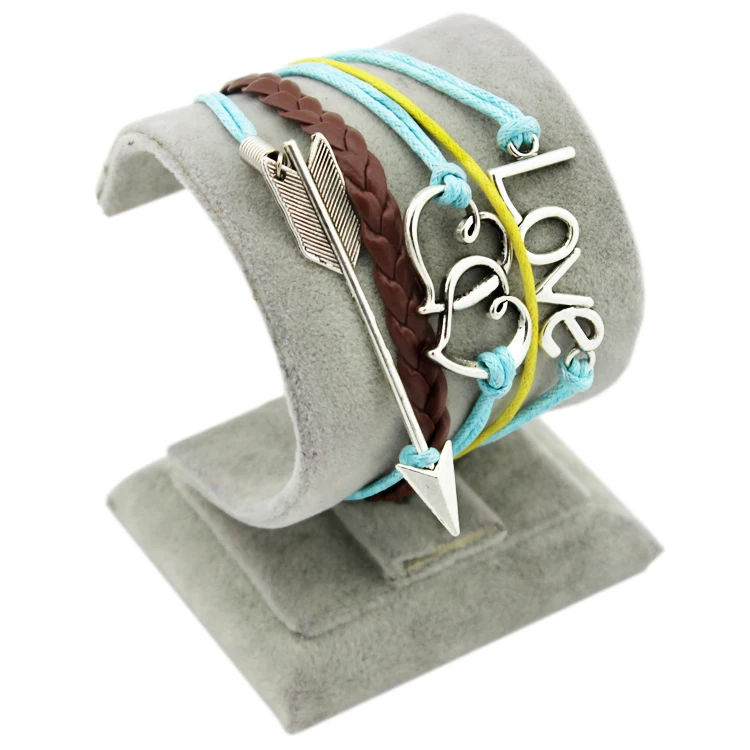 Vintage Style LOVE Believe Dream Anchor rudder Owl Infinity Jewelry Wax Cord Ropes Sky Blue braided Personalized Charm bracelet | Украшения