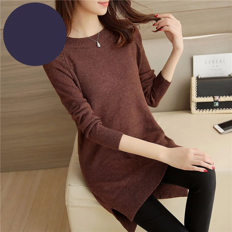 Women O-neck Pullover Wool Knitted Sweater Long Jersey Runway Designer Korean Fashion Knitwear Bottom Stylish Jumper Coat Coffee | Женская