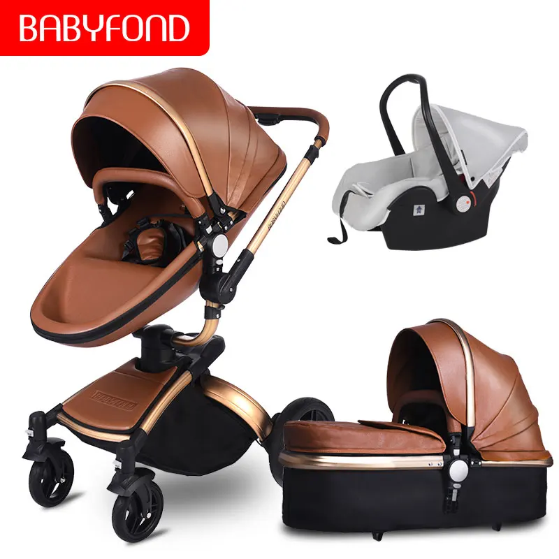 Babyfond 3 в 1 Роскошная двухходовая Складная четырехколесная детская коляска с кожаным каркасом из алюминиевого сплава, складная детская коляска - Цвет: 3 in 1 A13