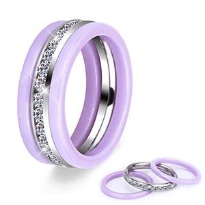 Purple 3 шт./упак. Нержавеющая сталь три кольца для женщин CZ Циркон класса люкс принцессы Для женщин Обручение Керамика кольцо фиолетовый ювелирные изделия - Цвет основного камня: Purple