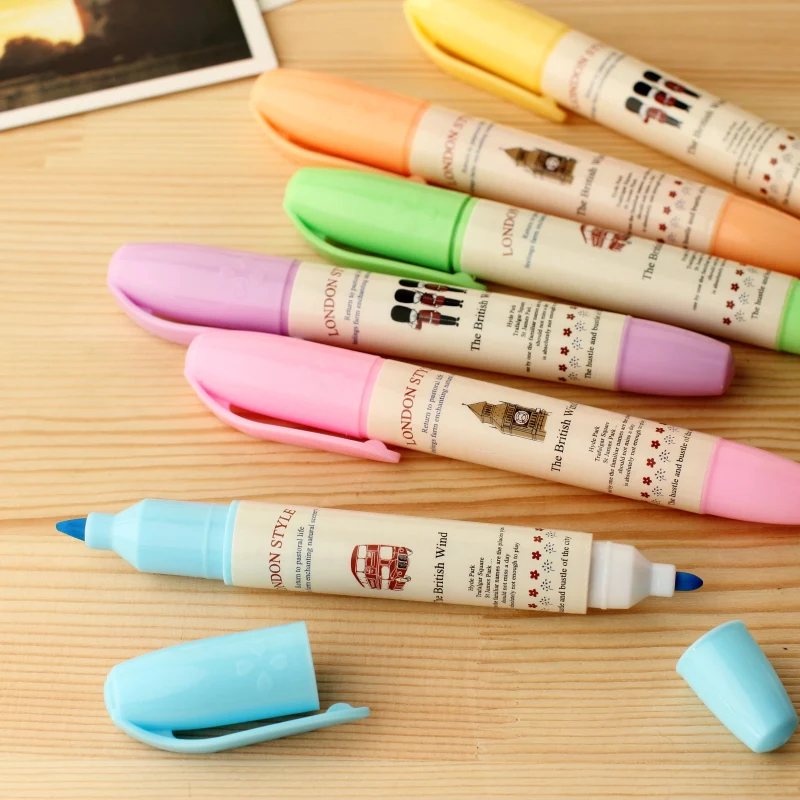 

Double head fluorescent pen mark pen nib class highlighters trapezoid round pen