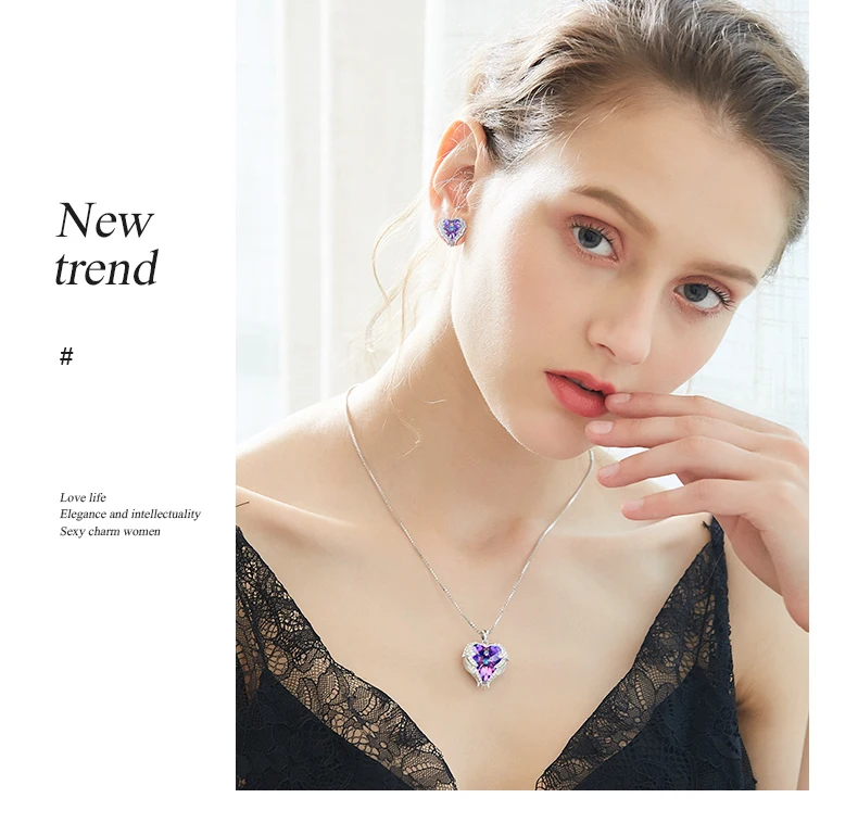 CDE женское серебряное ожерелье украшено кристаллами от Swarovski ожерелье крылья Ангела сердце кулон подарок на день Святого Валентина