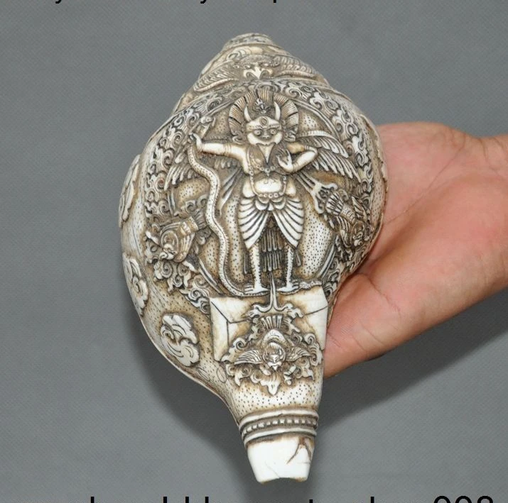 old Tibet temple Conch Shell Trumpet Winged Garuda Bird God Tantra Buddha Statue | Дом и сад