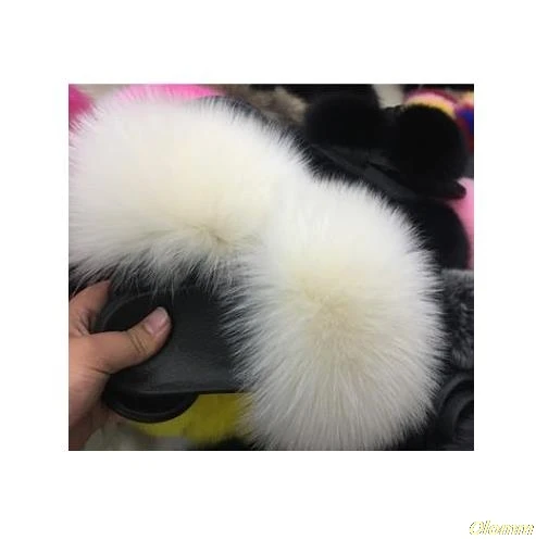 fox hair Женские летние шлепанцы с натуральным лисьим мехом; женские нескользящие тапочки с пушистым мехом; женские меховые тапочки; милые женские плюшевые шлепанцы с лисьим мехом; Лидер продаж - Цвет: fox hair