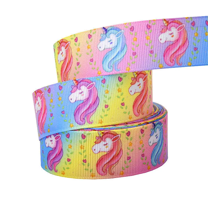 B3R259 10Yard 25mm Unicorn Grosgrain Ribbon Printed Rainbow Star Ribbon For DIY Hairbows Accessory Gift Wrapping Wedding Party Decor - Цвет: B3R259