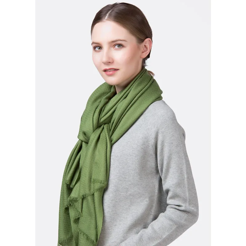 Cedar Green Роскошный шарф с ромбовидным узором из шерсти, шаль для женщин, зимние однотонные шарфы, 200x75 см - Цвет: Cedar Green